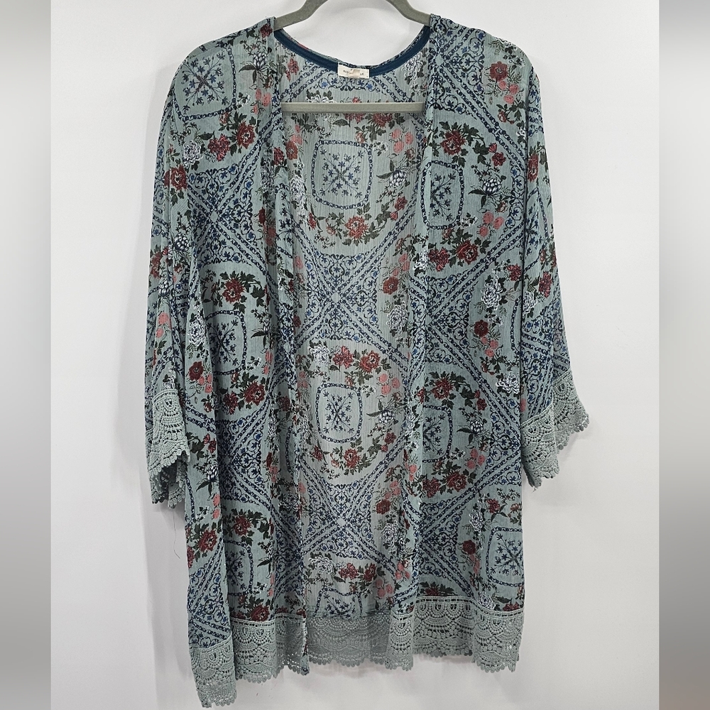 Floral Lace Crochet Kimono Cardigan Size 2X